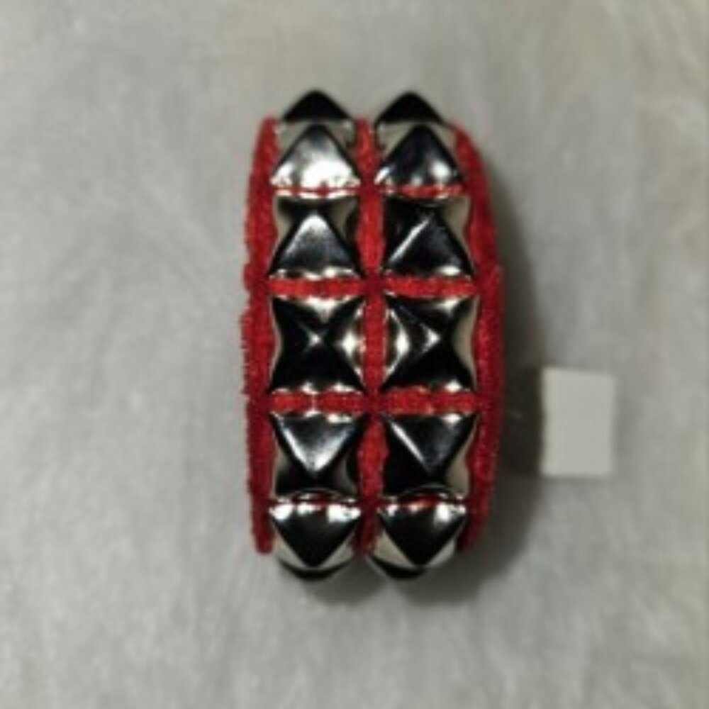 NWT 2 ROW STUDDED RED VELVET PYRAMID BRACELET FUNK PLUS PUNK GOTH ROCK